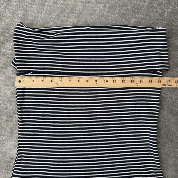 LOFT Off Shoulder Shirt Womens XL Navy Blue White Striped Ribbed Stretch Top - Picture 5 of 8